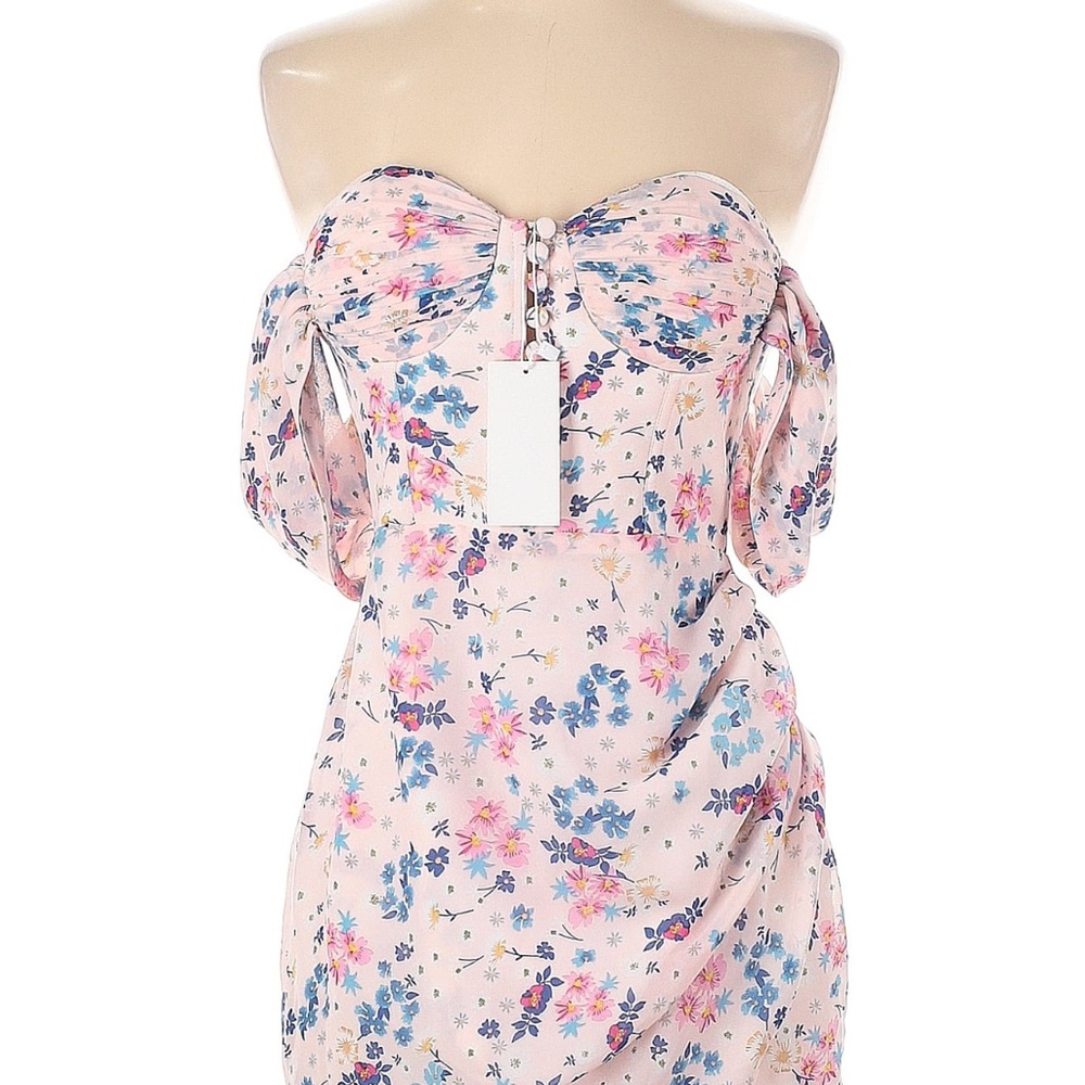 Strapless Floral Dress in Pink and Blue